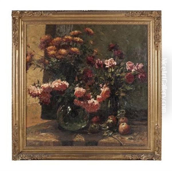 Pink Still Life Oil Painting by Alfred Bastien