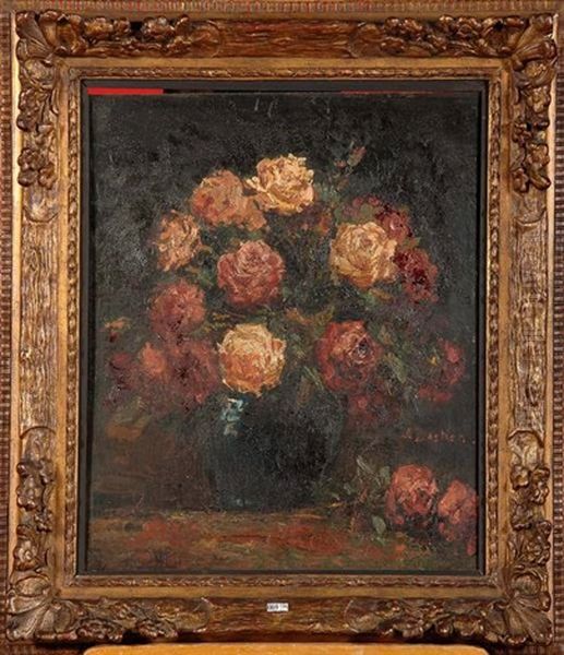 Vase De Roses Oil Painting by Alfred Bastien
