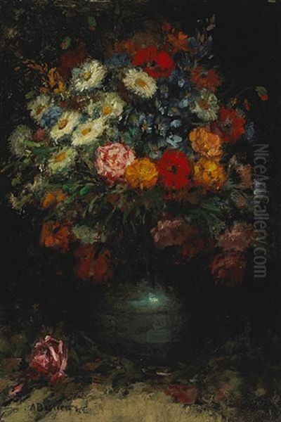 Un Bouquet Des Fleurs (+ Another; Pair) Oil Painting by Alfred Bastien