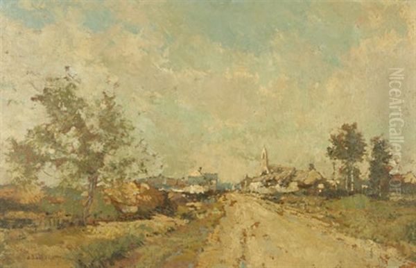 Entree Du Village En Brethanement Oil Painting by Alfred Bastien