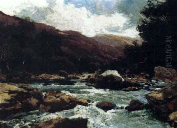 Riviere Dans Un Paysage Rocheux Oil Painting by Alfred Bastien