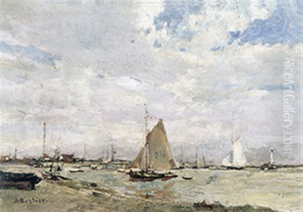 Havengezicht Met Vissersboten Oil Painting by Alfred Bastien