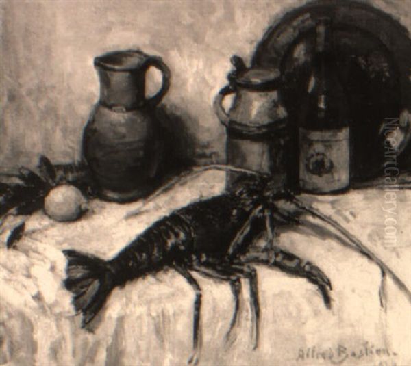 A Still Life With A Lobster Oil Painting by Alfred Bastien