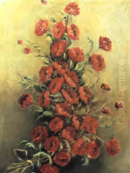 Still Life Of Poppies Oil Painting by Alfred Bastien