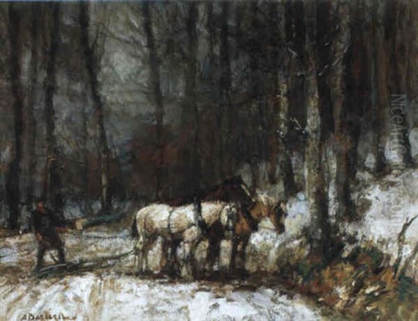 Paarden In Het Bos Oil Painting by Alfred Bastien