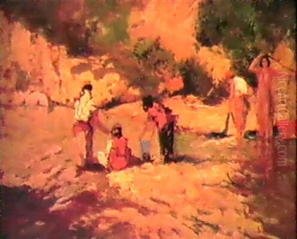 Lavandieres Au Maroc Oil Painting by Alfred Bastien
