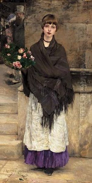 Marchande De Fleurs A Londres Oil Painting by Jules Bastien-Lepage