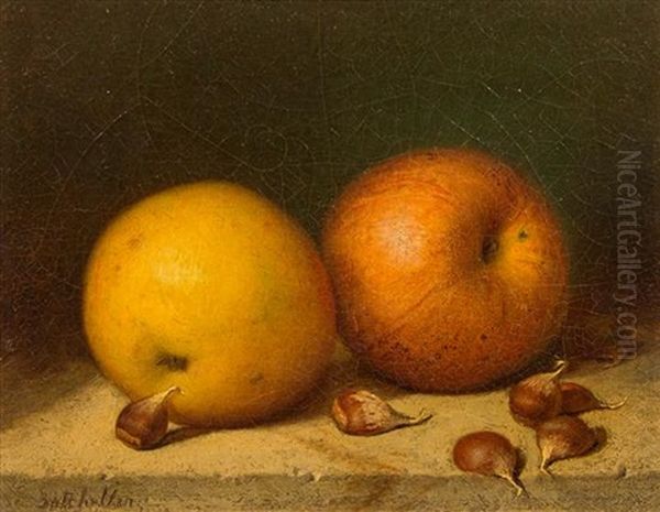 Still Life With Apples And Garlic Oil Painting by Frederick S. Batcheller