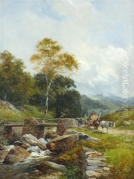 'mill By Stream' And 'the Bridge' Oil Painting by David Bates