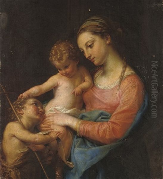 The Madonna And Child With The Infant Saint John The Baptist Oil Painting by Pompeo Girolamo Batoni
