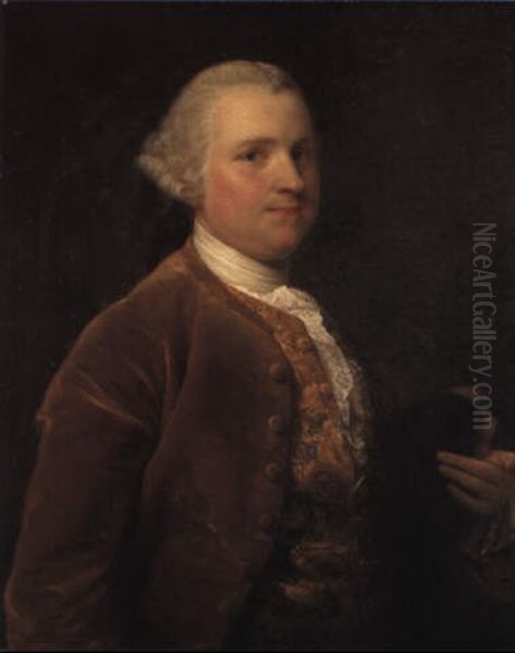 Portrait Of A Gentleman, Half Length, In A Brown Velvet Coat Oil Painting by Pompeo Girolamo Batoni