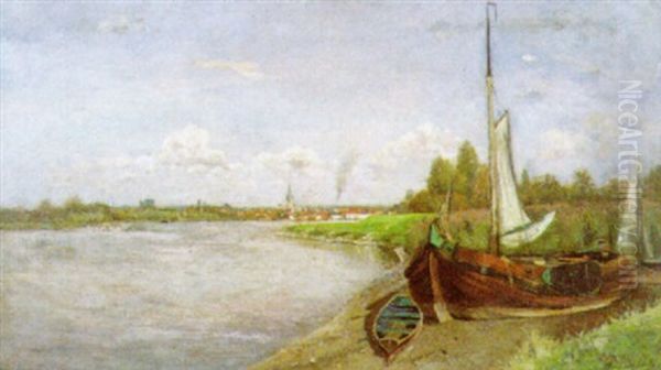 Temse En De Schelde Gezien Vanaf Weert Oil Painting by August de Bats