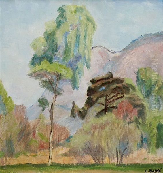 Arbres Et Montagnes Oil Painting by Claire Battie