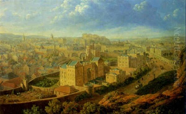 Edinburgh From The Calton Hill Oil Painting by Robert Batty