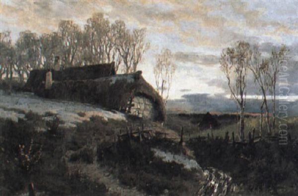 Skymmning Over Landskap Med G+rd Oil Painting by Jeanna Maria Charlotta Bauck
