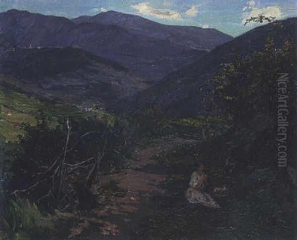 Chemin Borde De Ronces A Maro Castello Oil Painting by Francois Charles Baude