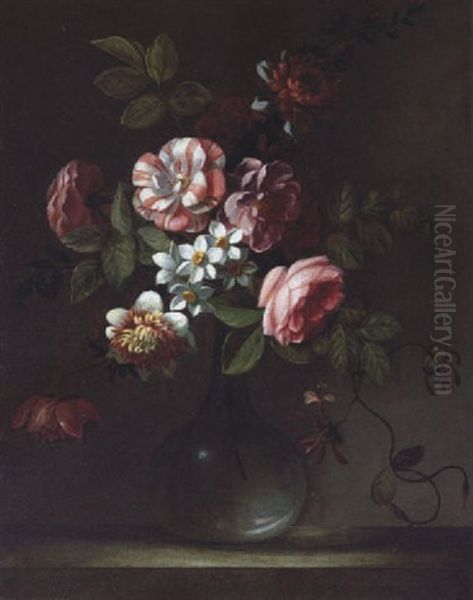 Blumen In Einer Glasvase Oil Painting by Nicolas Baudesson