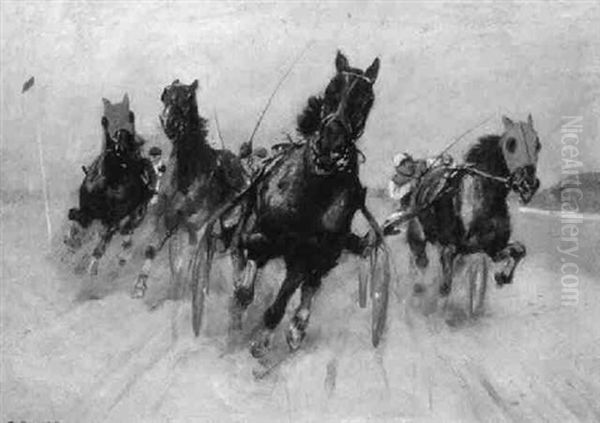 In The Home Stretch Oil Painting by Carl Franz Bauer In The Home Stretch Oil Painting by Carl Franz Bauer