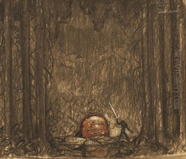 Skiss Till Baletten Bergakungen Oil Painting by John Bauer