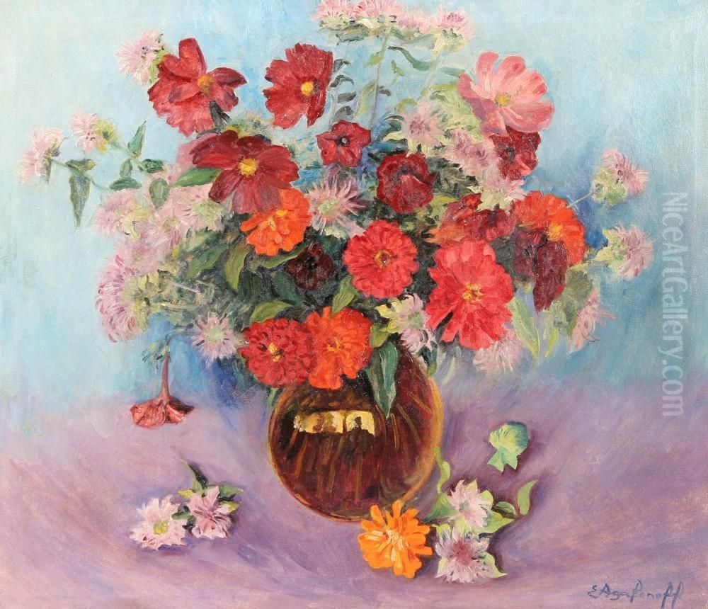 Still Life Offlowers In A Glass Vase Oil Painting by Evgeniy Andreevich Agafonov