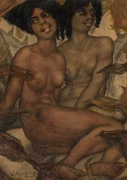 Two Nudes Oil Painting by Evgeniy Andreevich Agafonov