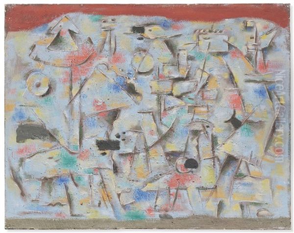 Blaue Figurenhalde (blue Figure Jumble) Oil Painting by Willi Baumeister