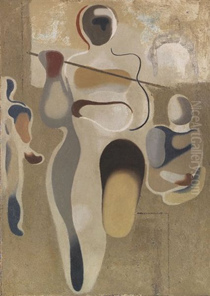 Speerwerfer Und Sportler Oil Painting by Willi Baumeister