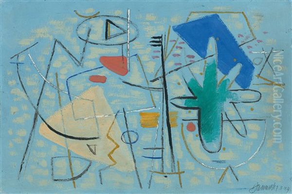 Auf Hellblau Oil Painting by Willi Baumeister