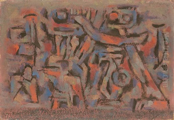 Figurenmauer Bewegt Oil Painting by Willi Baumeister