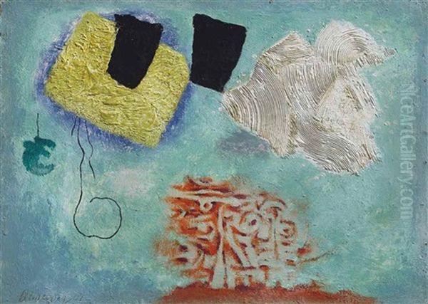 Lyric On Blue And Green Background Oil Painting by Willi Baumeister