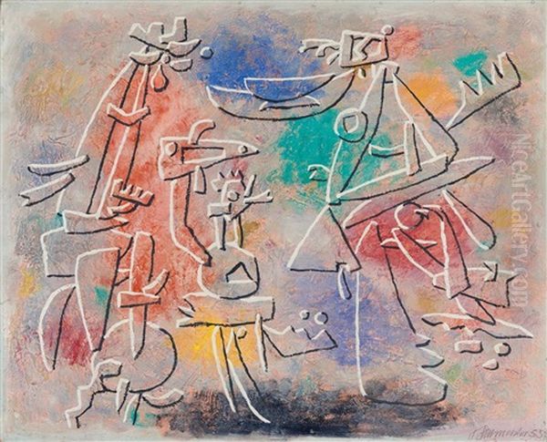 Relief-bild Farbig (scheinrelief, Gilgamesch) Oil Painting by Willi Baumeister