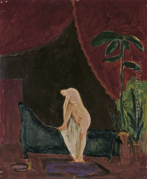Nach Dem Bad (+ Sketch, Verso) Oil Painting by Willi Baumeister