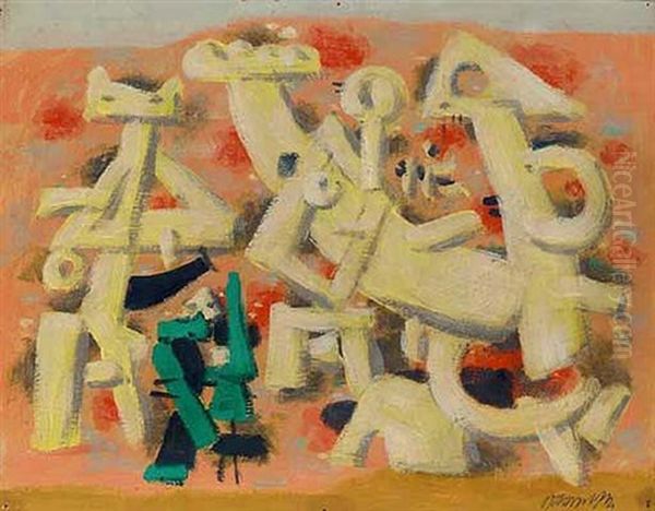 Heitere Bewegung Auf Rosa Oil Painting by Willi Baumeister