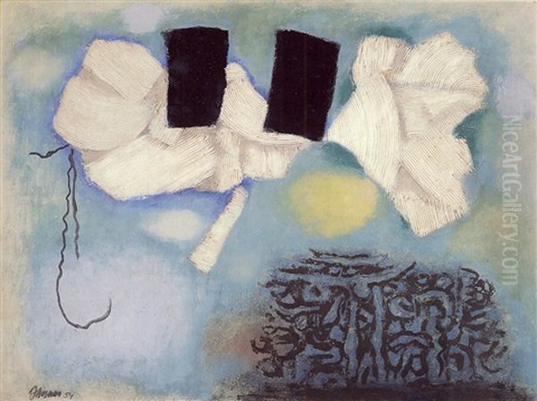 Weisser Schmetterling Oil Painting by Willi Baumeister