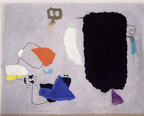 Schwarzer Fels Auf Grau Oil Painting by Willi Baumeister