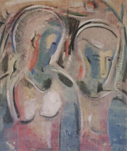 Zwei Madchen Oil Painting by Willi Baumeister