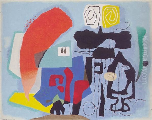 Faust Auf Blau Oil Painting by Willi Baumeister