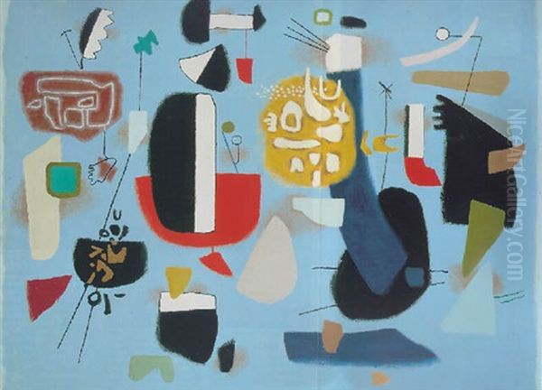 Dialog Rot-blau Oil Painting by Willi Baumeister