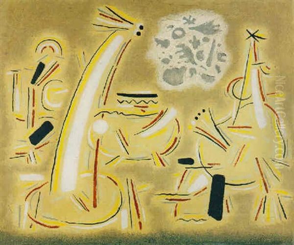 Sol (sonnen-figuren) Oil Painting by Willi Baumeister