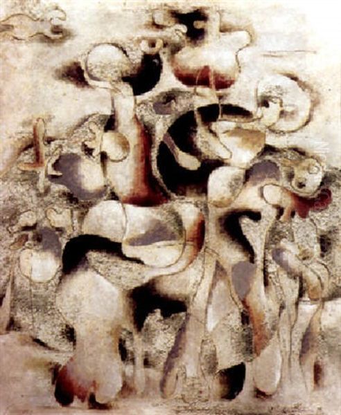 Steingarten, Erdfarben Oil Painting by Willi Baumeister