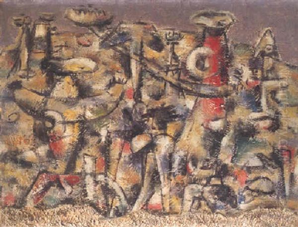 Figurenmauer Oil Painting by Willi Baumeister