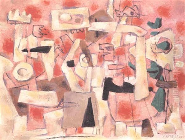 Heitere Bewegung Auf Rosa I Oil Painting by Willi Baumeister