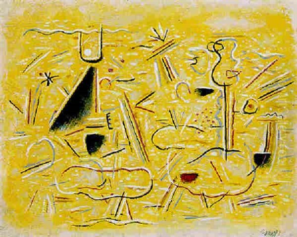 Figuren Auf Gelb Oil Painting by Willi Baumeister