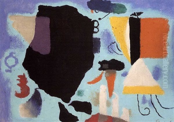 Schwarzer Fels Blau-grun Oil Painting by Willi Baumeister