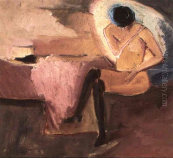 Sitzender Weiblicher Akt In Str_mpfen Oil Painting by Willi Baumeister