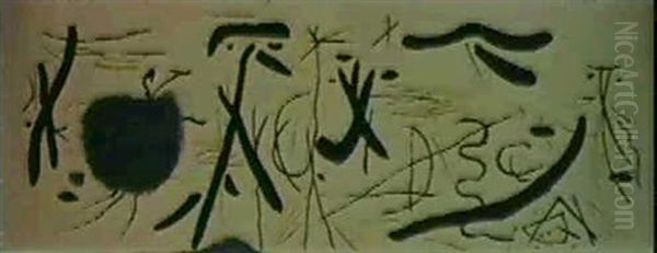 Fries Mit Schwarzen Figuren Oil Painting by Willi Baumeister