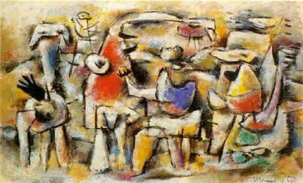 Belebte Halde. 1945 Oil Painting by Willi Baumeister