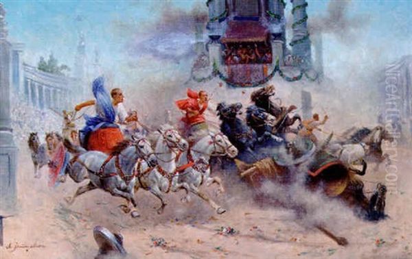 Romerskt Ryttarspel Oil Painting by Adolf (Constantin) Baumgartner-Stoiloff