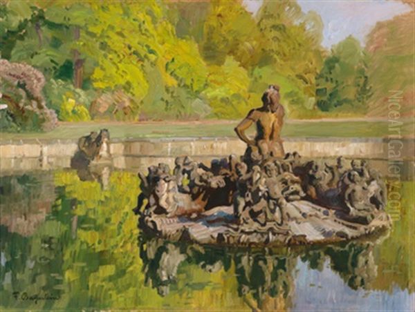 Tritonbrunnen In Nymphenburg(?) Oil Painting by Fritz Bayerlein