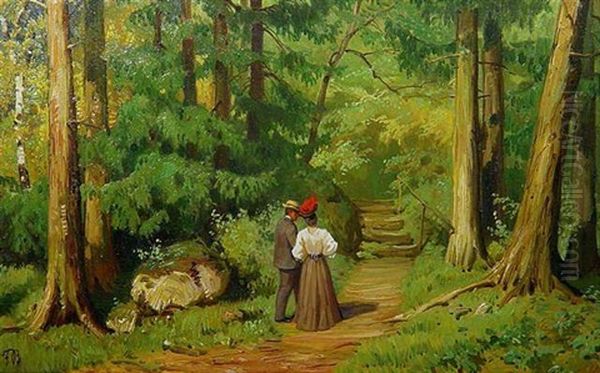 Ein Paar Spaziert Durch Einen Sommerlichen Park Oil Painting by Fritz Bayerlein